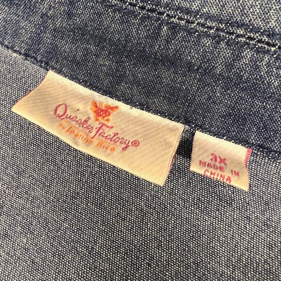 Quacker Factory Denim Shirt Womens 3x Blue Autumn Embroidered Top Fall - Picture 6 of 10